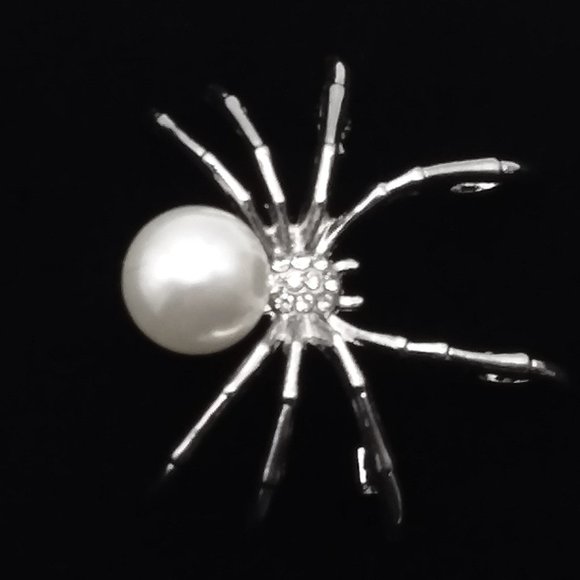 Spider Brooch Pearl Rhinestones Silver Metal Versatle to Pendant Trendy Stylish - Picture 5 of 6